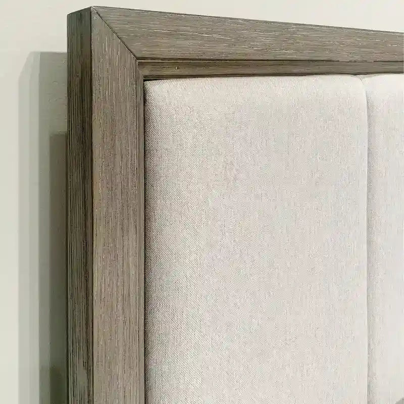 Roundhill Furniture Ennesley Gray Wood Bedroom Set with Upholstered Panel Bed, Dresser, Mirror, and Nightstand