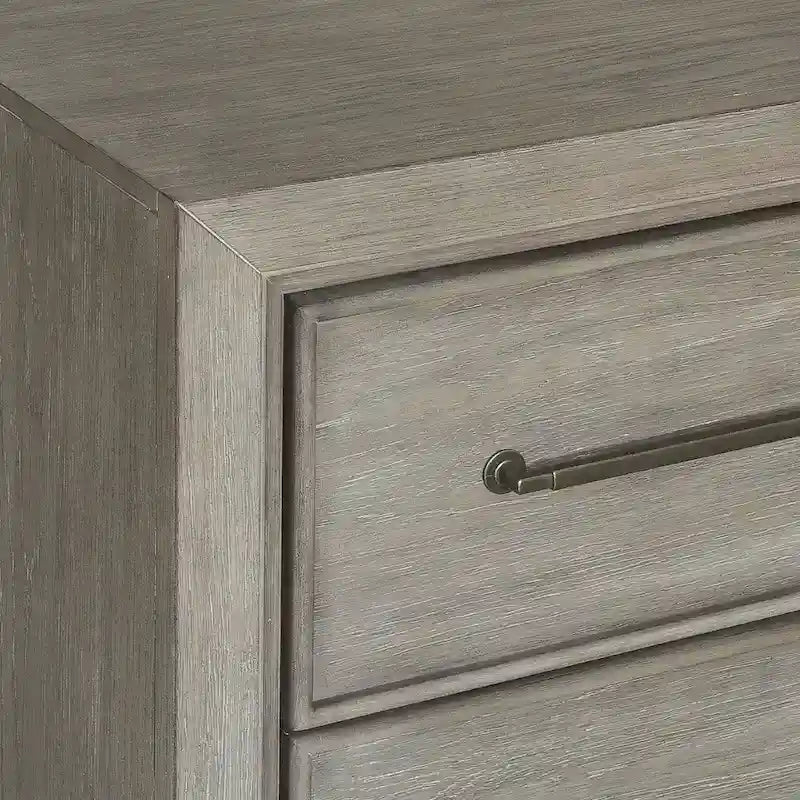 Roundhill Furniture Ennesley Gray Wood Bedroom Set with Upholstered Panel Bed, Dresser, Mirror, and Nightstand