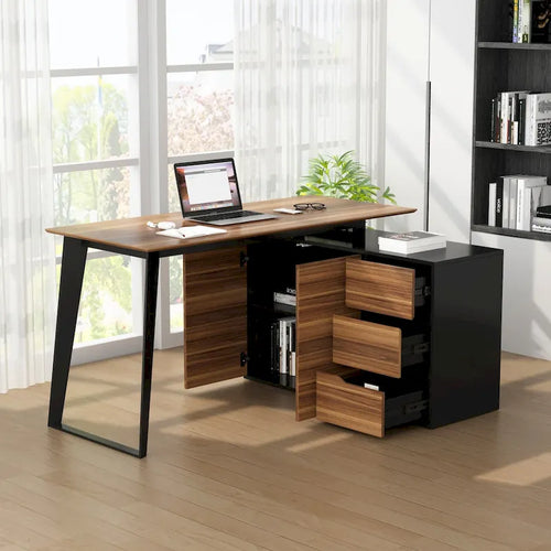 54.3  Home Office Computer Desk Corner Desk With Drawers and Cabinet