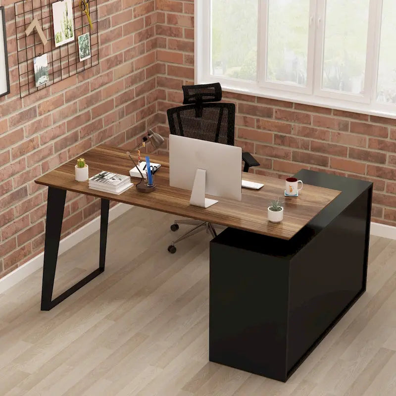 54.3  Home Office Computer Desk Corner Desk With Drawers and Cabinet