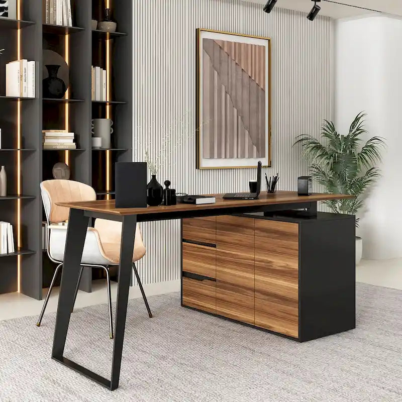 54.3  Home Office Computer Desk Corner Desk With Drawers and Cabinet
