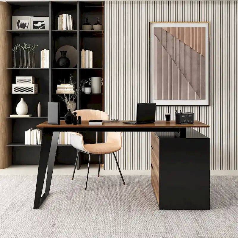 54.3  Home Office Computer Desk Corner Desk With Drawers and Cabinet