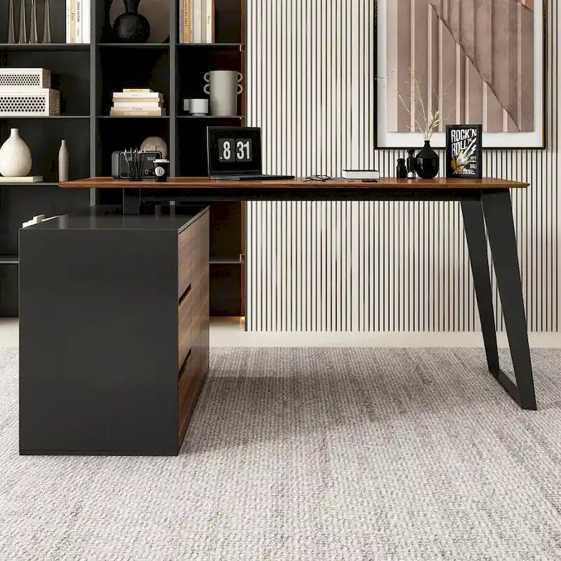 54.3  Home Office Computer Desk Corner Desk With Drawers and Cabinet