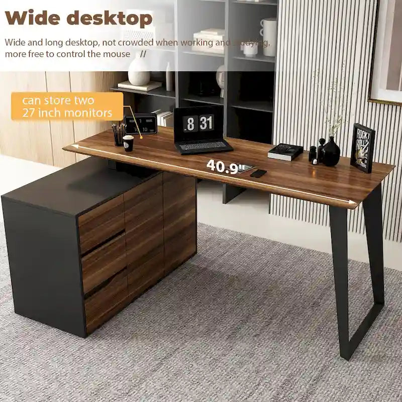 54.3  Home Office Computer Desk Corner Desk With Drawers and Cabinet