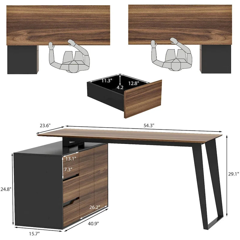 54.3  Home Office Computer Desk Corner Desk With Drawers and Cabinet