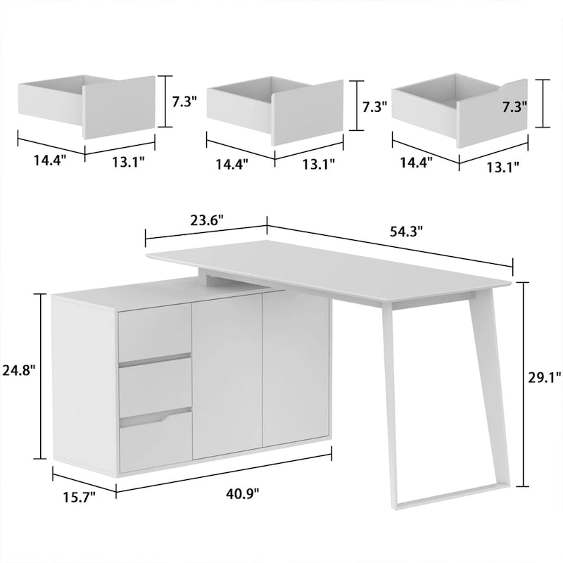 54.3  Home Office Computer Desk Corner Desk With Drawers and Cabinet