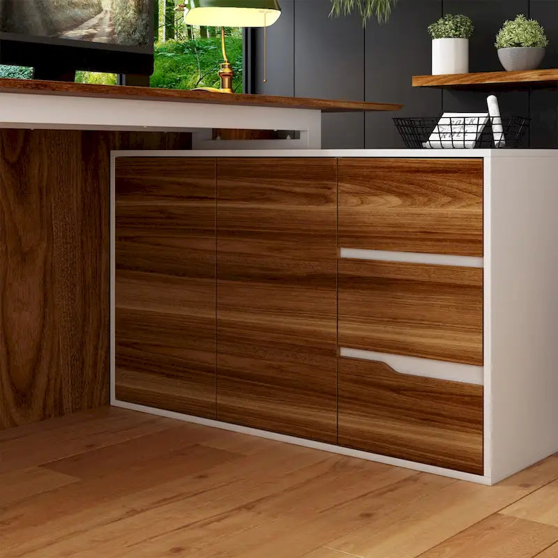 54.3  Home Office Computer Desk Corner Desk With Drawers and Cabinet