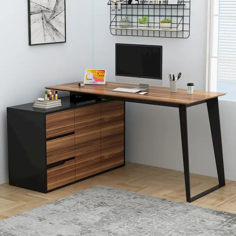 54.3  Home Office Computer Desk Corner Desk With Drawers and Cabinet