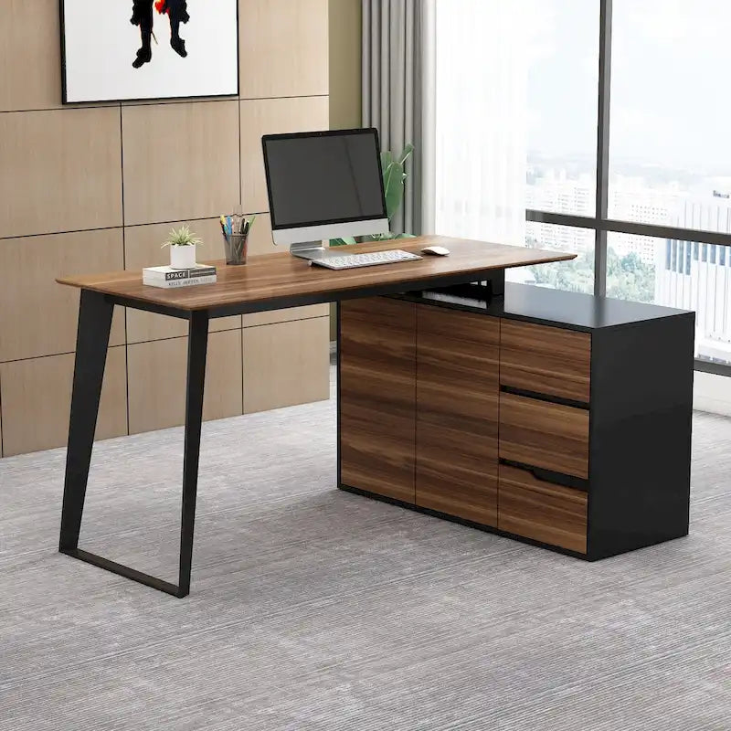 54.3  Home Office Computer Desk Corner Desk With Drawers and Cabinet