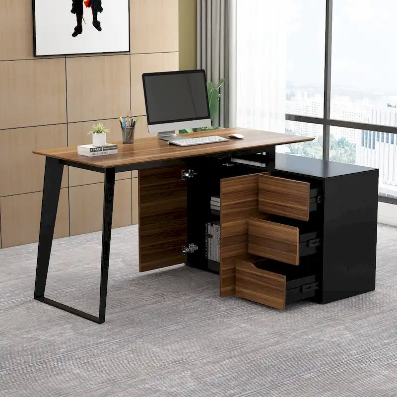 54.3  Home Office Computer Desk Corner Desk With Drawers and Cabinet