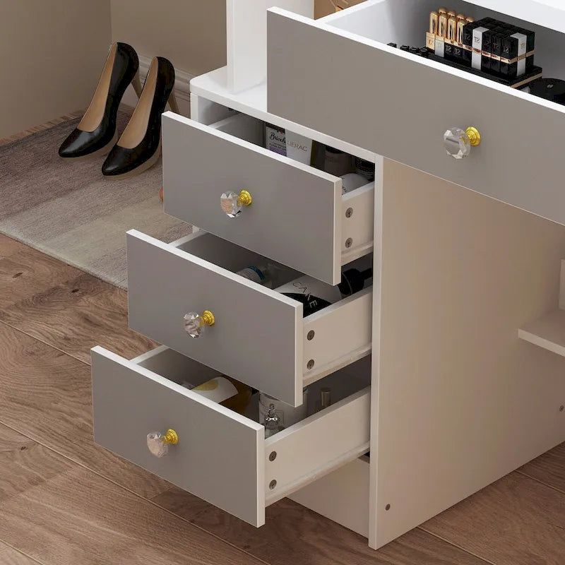 33Wide Makeup Vanity Set with Stool and Mirror,3 Color Touch Light - 33W
