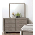Roundhill Furniture Ennesley Gray Wood Bedroom Set with Upholstered Panel Bed, Dresser, Mirror, 2 Nightstand, and Chest