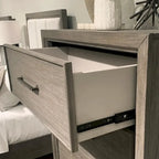 Roundhill Furniture Ennesley Gray Wood Bedroom Set with Upholstered Panel Bed, Dresser, Mirror, 2 Nightstand, and Chest