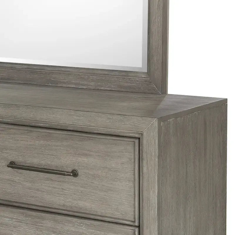 Roundhill Furniture Ennesley Gray Wood Bedroom Set with Upholstered Panel Bed, Dresser, Mirror, 2 Nightstand, and Chest