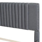Linen Upholstered Platform Bed with 2 Drawers and Trundle,Queen/Full Size