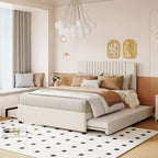Linen Upholstered Platform Bed with 2 Drawers and Trundle,Queen/Full Size