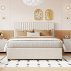 Linen Upholstered Platform Bed with 2 Drawers and Trundle,Queen/Full Size
