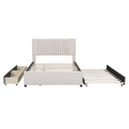 Linen Upholstered Platform Bed with 2 Drawers and Trundle,Queen/Full Size