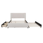 Linen Upholstered Platform Bed with 2 Drawers and Trundle,Queen/Full Size