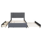 Linen Upholstered Platform Bed with 2 Drawers and Trundle,Queen/Full Size