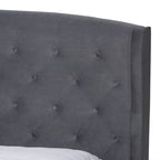Joanna Modern and Contemporary Velvet Fabric Upholstered and Dark Brown Finished Wood Platform Bed