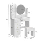 Makeup Vanity Set Dresser w/Mirror Stool 5 Drawers - White/Pink/Black - 31.5 L x 15.7 W x 52 H