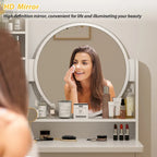Makeup Vanity Set Dresser w/Mirror Stool 5 Drawers - White/Pink/Black - 31.5 L x 15.7 W x 52 H
