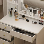 Makeup Vanity Set Dresser w/Mirror Stool 5 Drawers - White/Pink/Black - 31.5 L x 15.7 W x 52 H