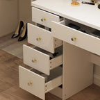 Makeup Vanity Set Dresser w/Mirror Stool 5 Drawers - White/Pink/Black - 31.5 L x 15.7 W x 52 H