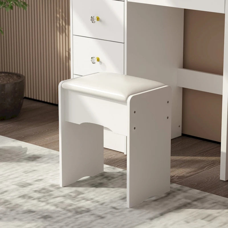 Makeup Vanity Set Dresser w/Mirror Stool 5 Drawers - White/Pink/Black - 31.5 L x 15.7 W x 52 H