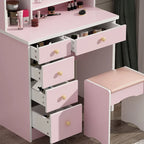 Makeup Vanity Set Dresser w/Mirror Stool 5 Drawers - White/Pink/Black - 31.5 L x 15.7 W x 52 H