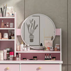 Makeup Vanity Set Dresser w/Mirror Stool 5 Drawers - White/Pink/Black - 31.5 L x 15.7 W x 52 H