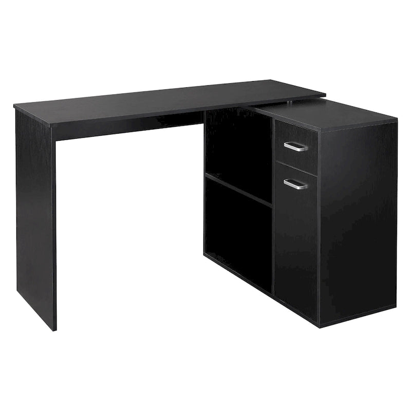 HOMCOM L Shaped Corner Computer Desk Workstation with Rotating Storage Shelves and Drawer for Home & Office