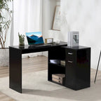 HOMCOM L Shaped Corner Computer Desk Workstation with Rotating Storage Shelves and Drawer for Home & Office
