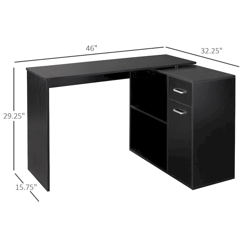 HOMCOM L Shaped Corner Computer Desk Workstation with Rotating Storage Shelves and Drawer for Home & Office