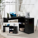 HOMCOM L Shaped Corner Computer Desk Workstation with Rotating Storage Shelves and Drawer for Home & Office