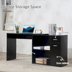 HOMCOM L Shaped Corner Computer Desk Workstation with Rotating Storage Shelves and Drawer for Home & Office