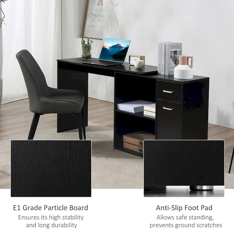 HOMCOM L Shaped Corner Computer Desk Workstation with Rotating Storage Shelves and Drawer for Home & Office