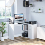 HOMCOM L Shaped Corner Computer Desk Workstation with Rotating Storage Shelves and Drawer for Home & Office