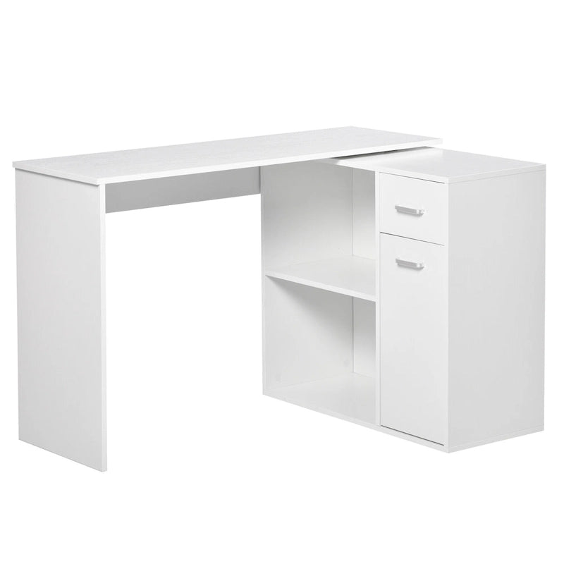 HOMCOM L Shaped Corner Computer Desk Workstation with Rotating Storage Shelves and Drawer for Home & Office