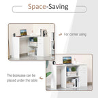 HOMCOM L Shaped Corner Computer Desk Workstation with Rotating Storage Shelves and Drawer for Home & Office