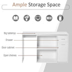 HOMCOM L Shaped Corner Computer Desk Workstation with Rotating Storage Shelves and Drawer for Home & Office
