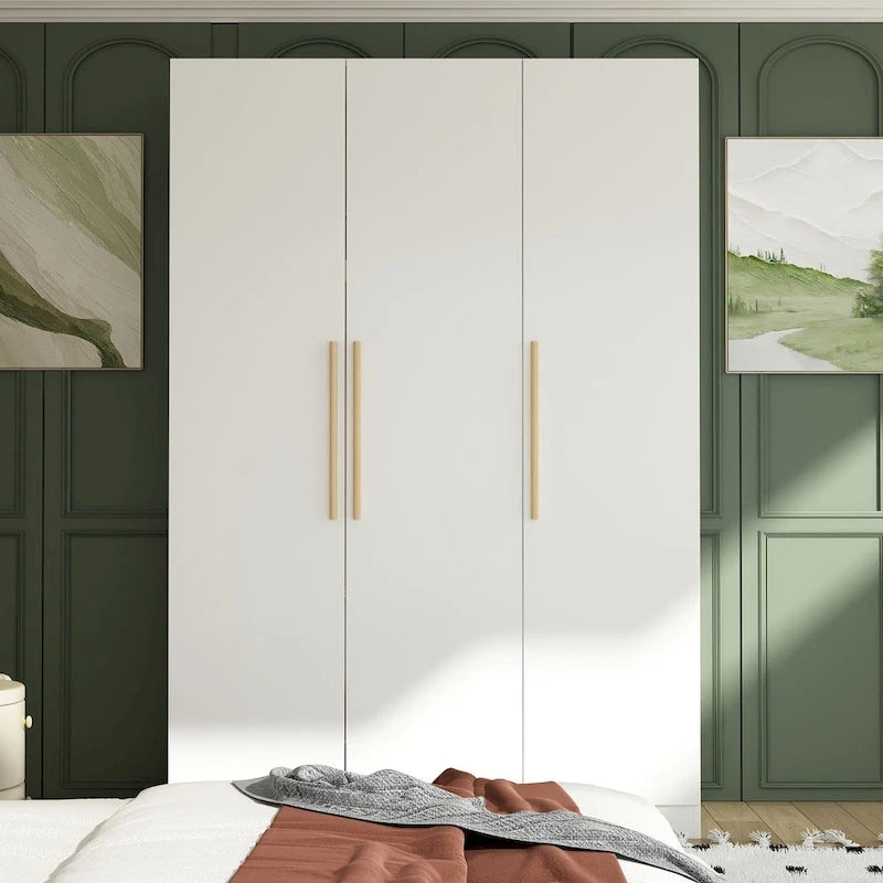 70.  H x 47.2  W Wardrobe Cabinet Armoire Three Doors In White Closet