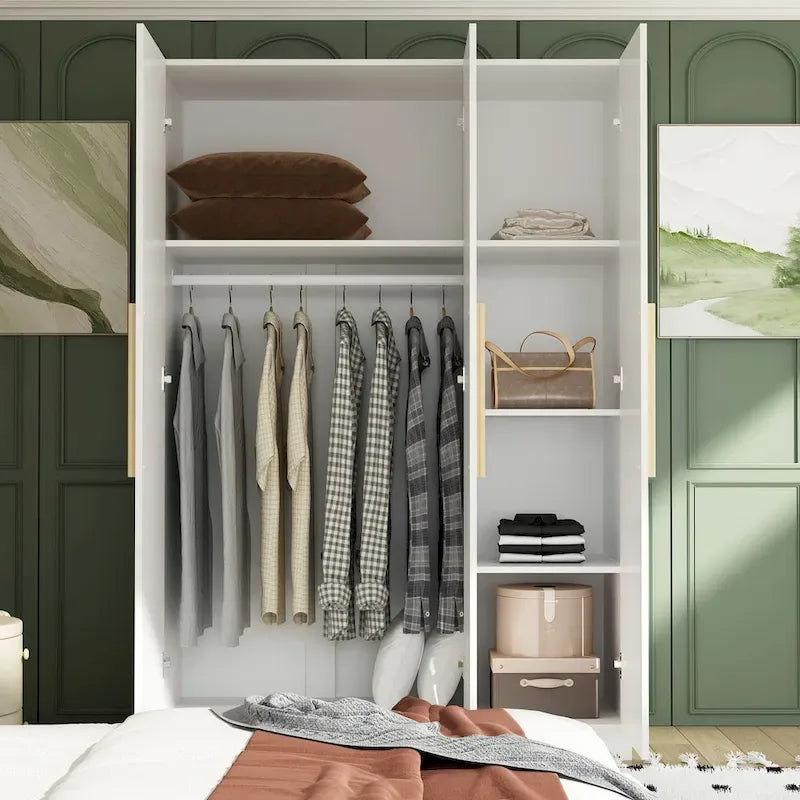 70.  H x 47.2  W Wardrobe Cabinet Armoire Three Doors In White Closet