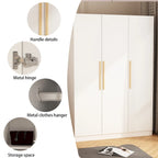 70.  H x 47.2  W Wardrobe Cabinet Armoire Three Doors In White Closet