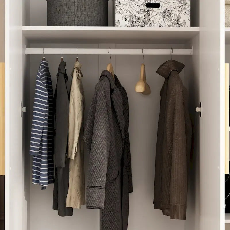 70.  H x 47.2  W Wardrobe Cabinet Armoire Three Doors In White Closet