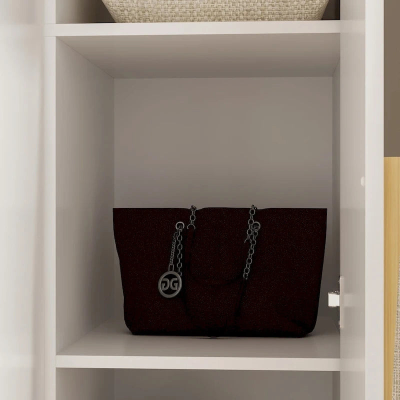 70.  H x 47.2  W Wardrobe Cabinet Armoire Three Doors In White Closet