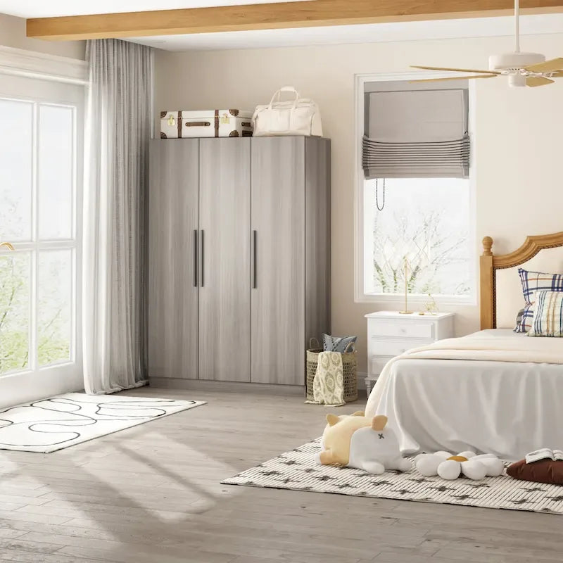 70.  H x 47.2  W Wardrobe Cabinet Armoire Three Doors In White Closet