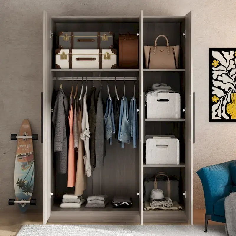70.  H x 47.2  W Wardrobe Cabinet Armoire Three Doors In White Closet