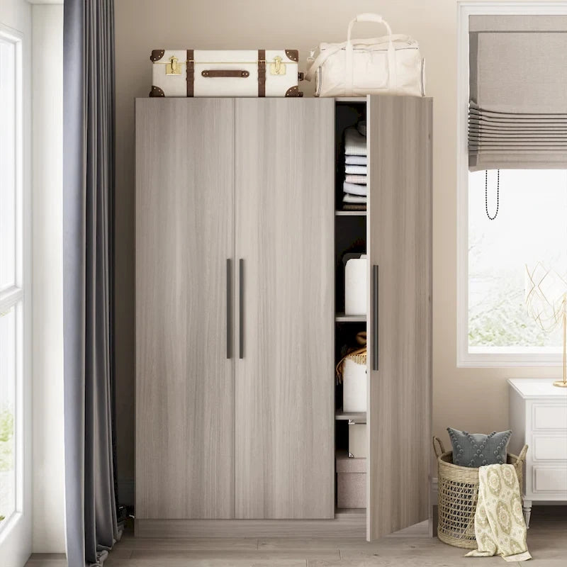 70.  H x 47.2  W Wardrobe Cabinet Armoire Three Doors In White Closet
